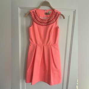Shoshanna Coral Pink Beaded Neckline Sleeveless Dress